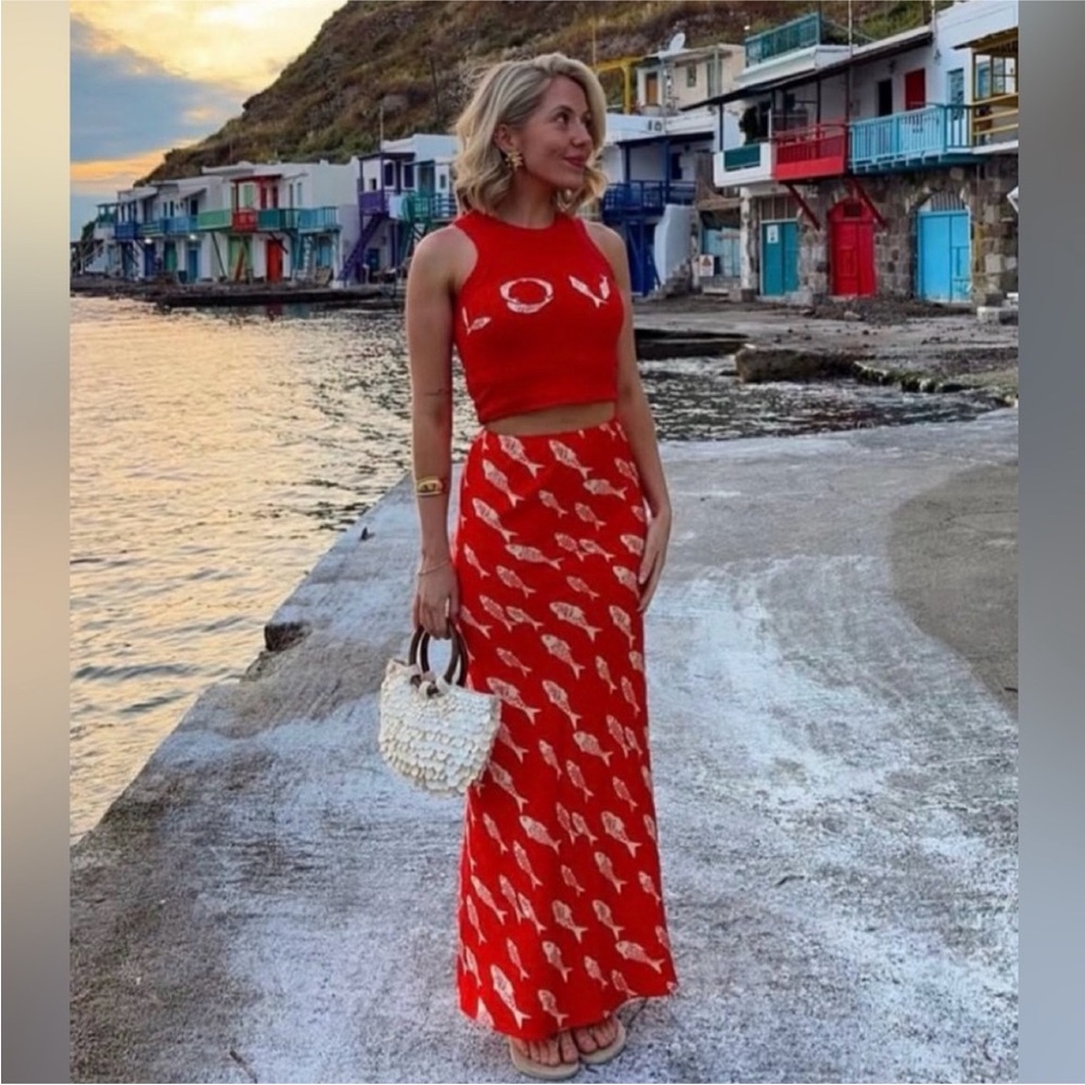 NWT Red Printed Maxi Skirt - Women